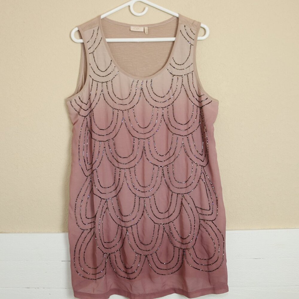 LOGO Lavish Tank Top Pink Blush Ombre Beaded Slub Knit Cotton Dressy Size Large